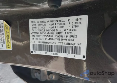2009 Acura Tl 3.5 z USA, uszkodzony, nr VIN 19UUA86559A004215